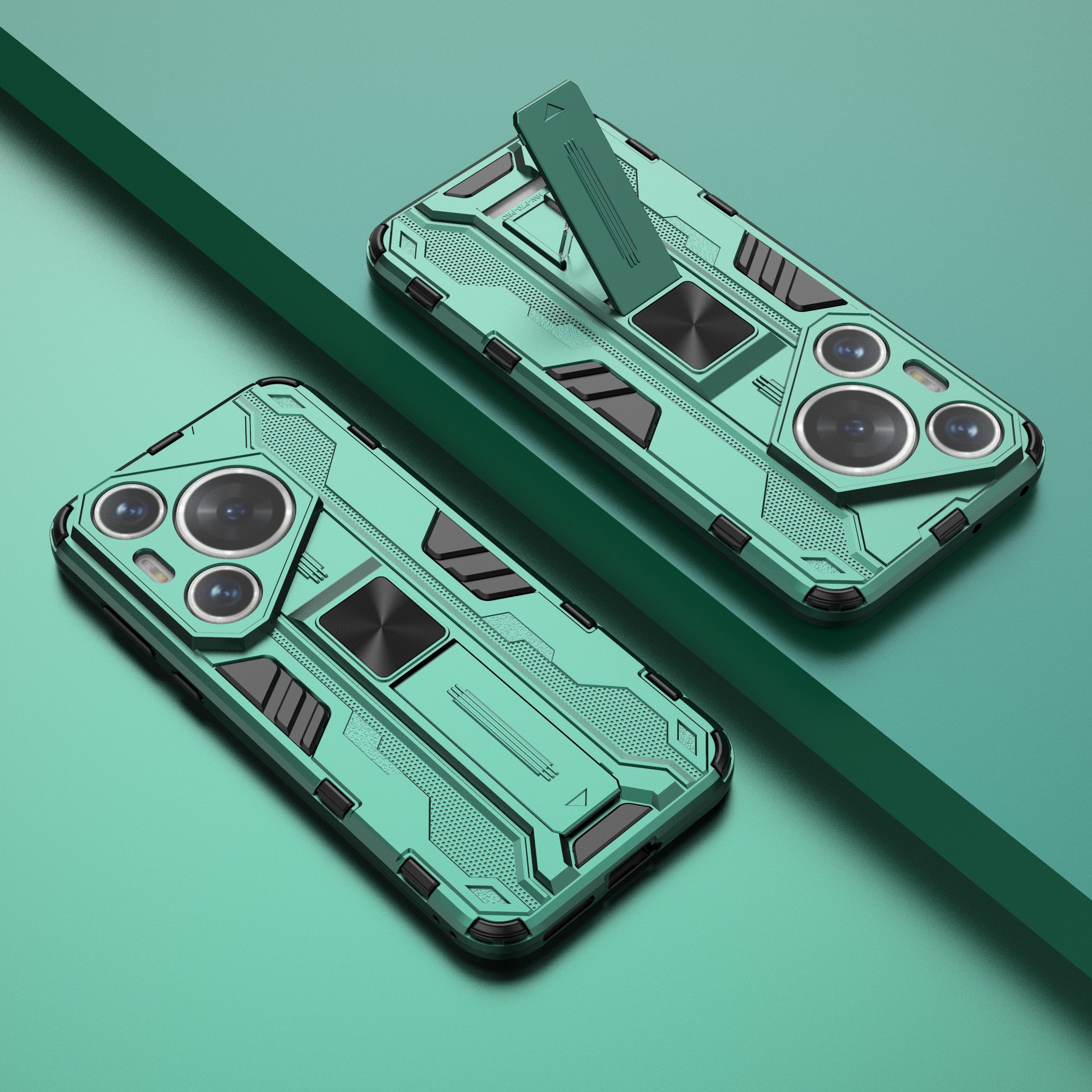 For Huawei Pura 70 Case Foldable Kickstand PC + TPU Hybrid Phone Cover - Green