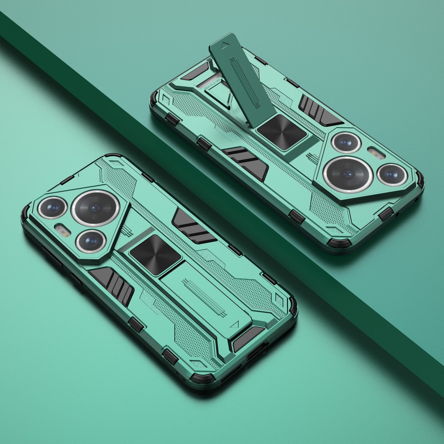 For Huawei Pura 70 Case Foldable Kickstand PC + TPU Hybrid Phone Cover - Green