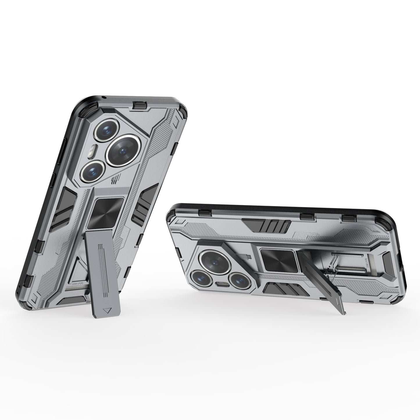 For Huawei Pura 70 Case Foldable Kickstand PC + TPU Hybrid Phone Cover - Grey