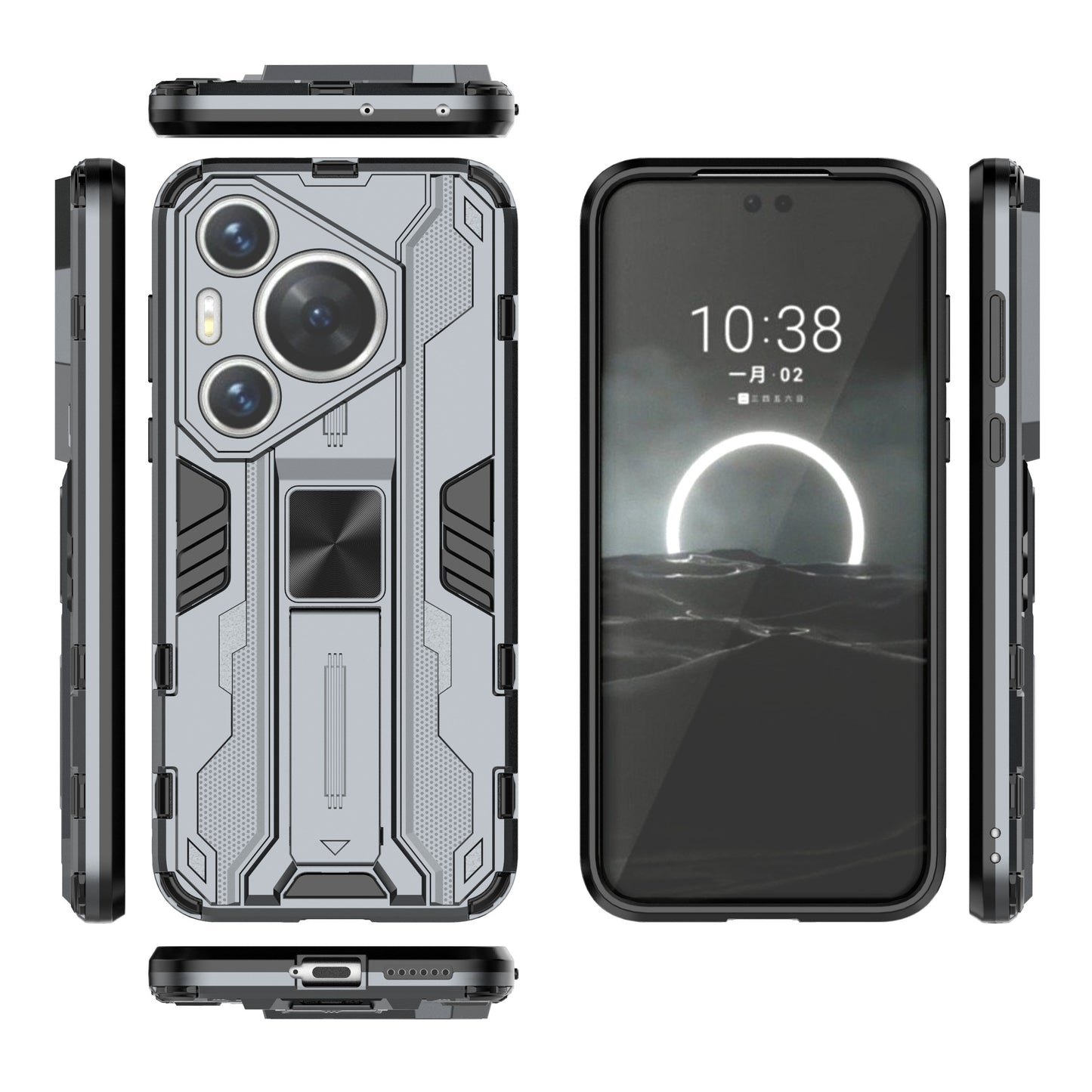 For Huawei Pura 70 Case Foldable Kickstand PC + TPU Hybrid Phone Cover - Grey