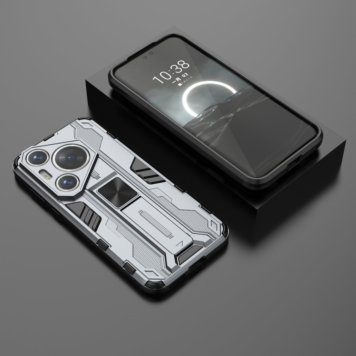 For Huawei Pura 70 Case Foldable Kickstand PC + TPU Hybrid Phone Cover - Grey