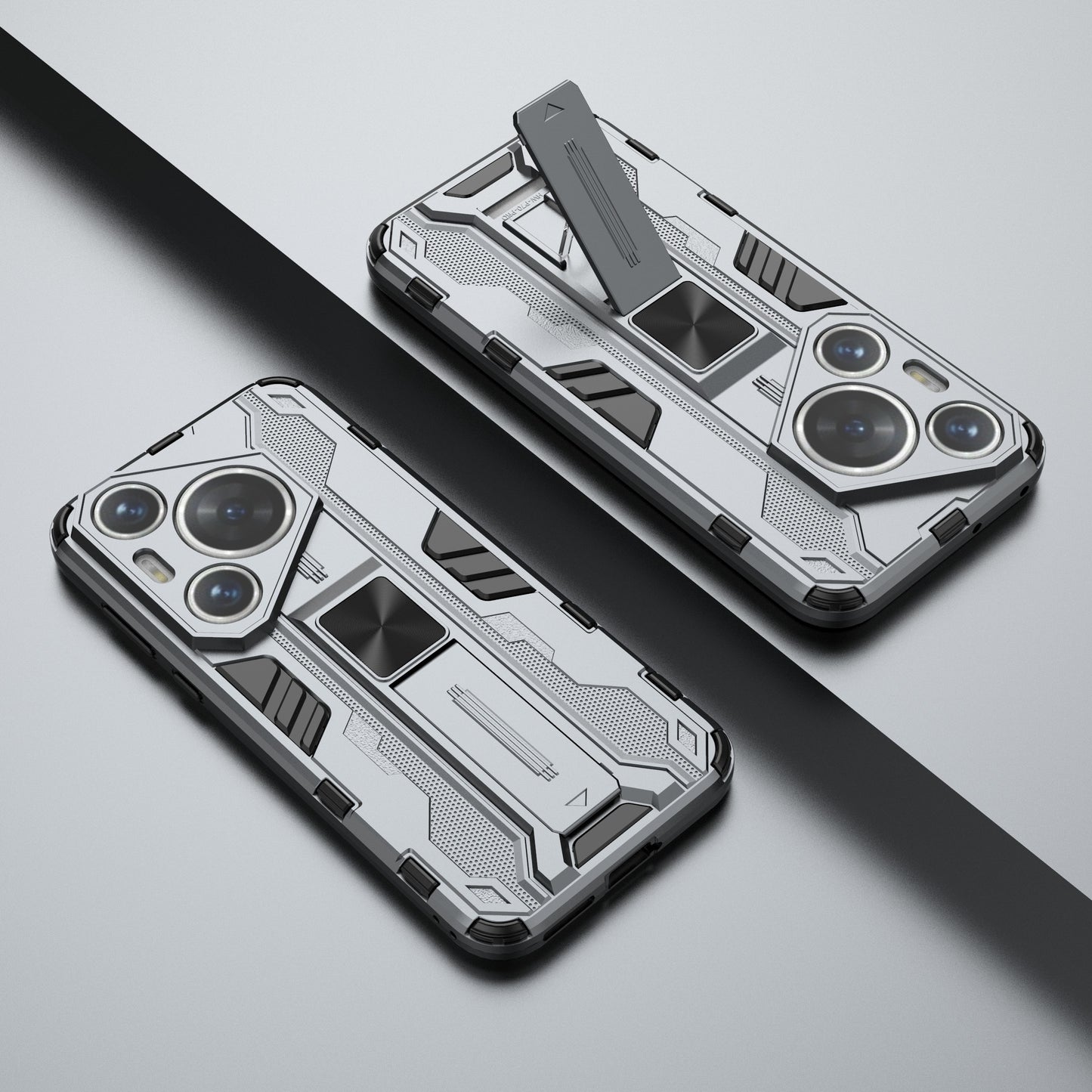 For Huawei Pura 70 Case Foldable Kickstand PC + TPU Hybrid Phone Cover - Grey