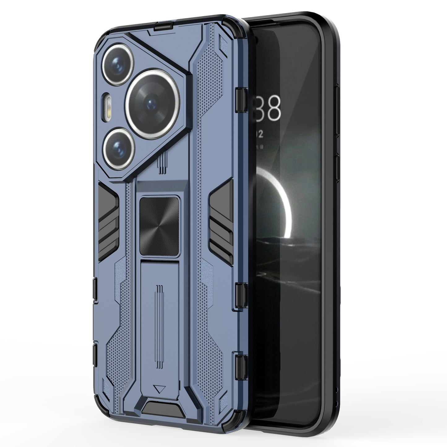 For Huawei Pura 70 Case Foldable Kickstand PC + TPU Hybrid Phone Cover - Blue