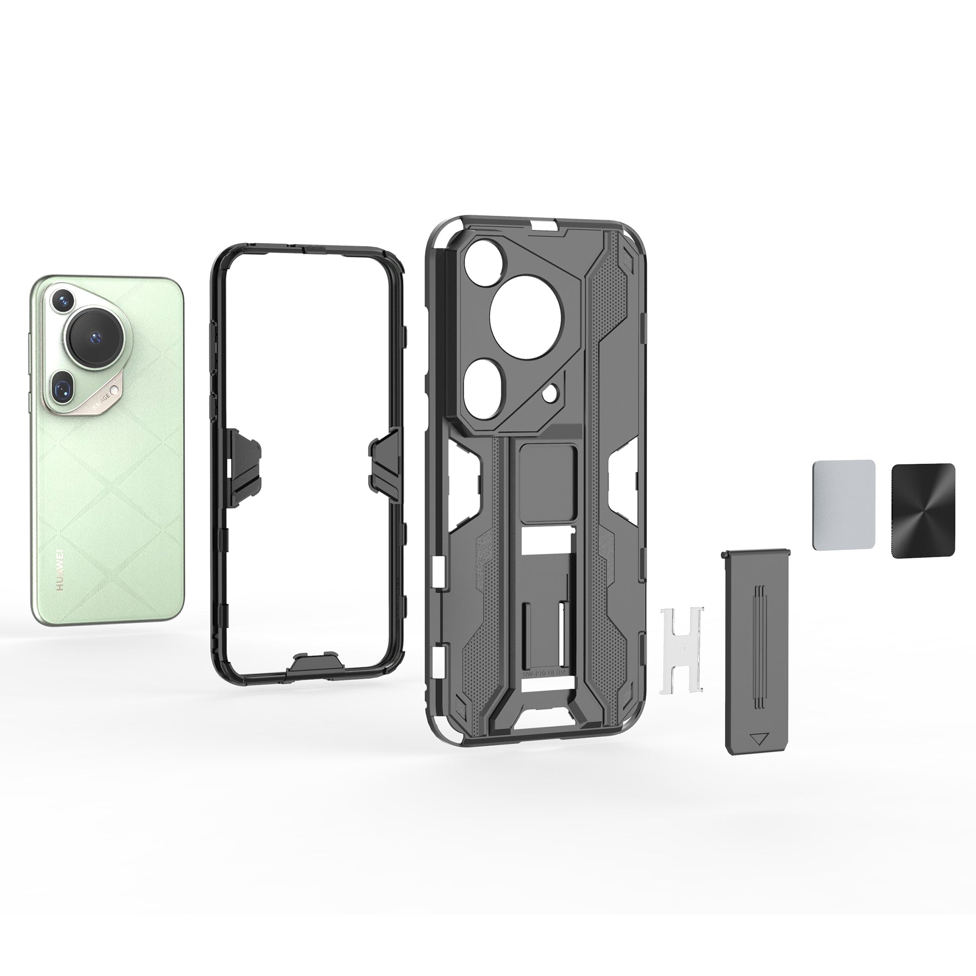 For Huawei Pura 70 Ultra Case PC + TPU Kickstand Anti-drop Phone Cover - Black