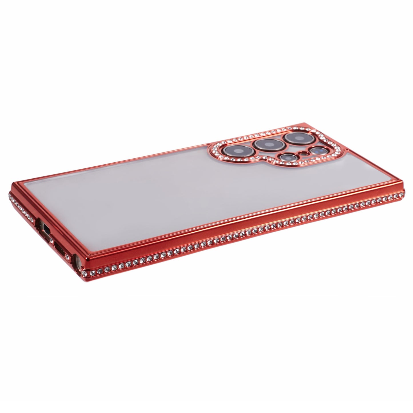 For Samsung Galaxy S23 Ultra Shockproof Case Rhinestones Decor TPU Slim Phone Cover - Red