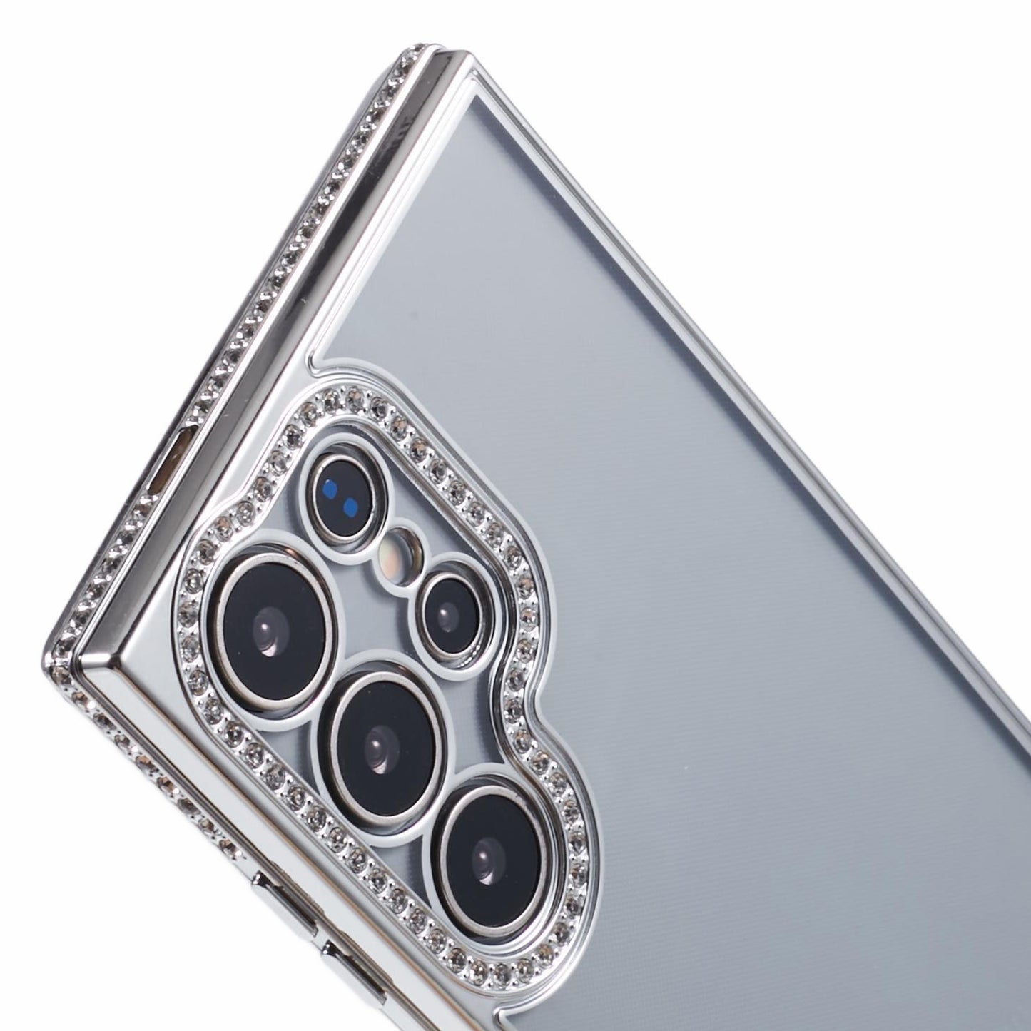 For Samsung Galaxy S23 Ultra Shockproof Case Rhinestones Decor TPU Slim Phone Cover - Silver