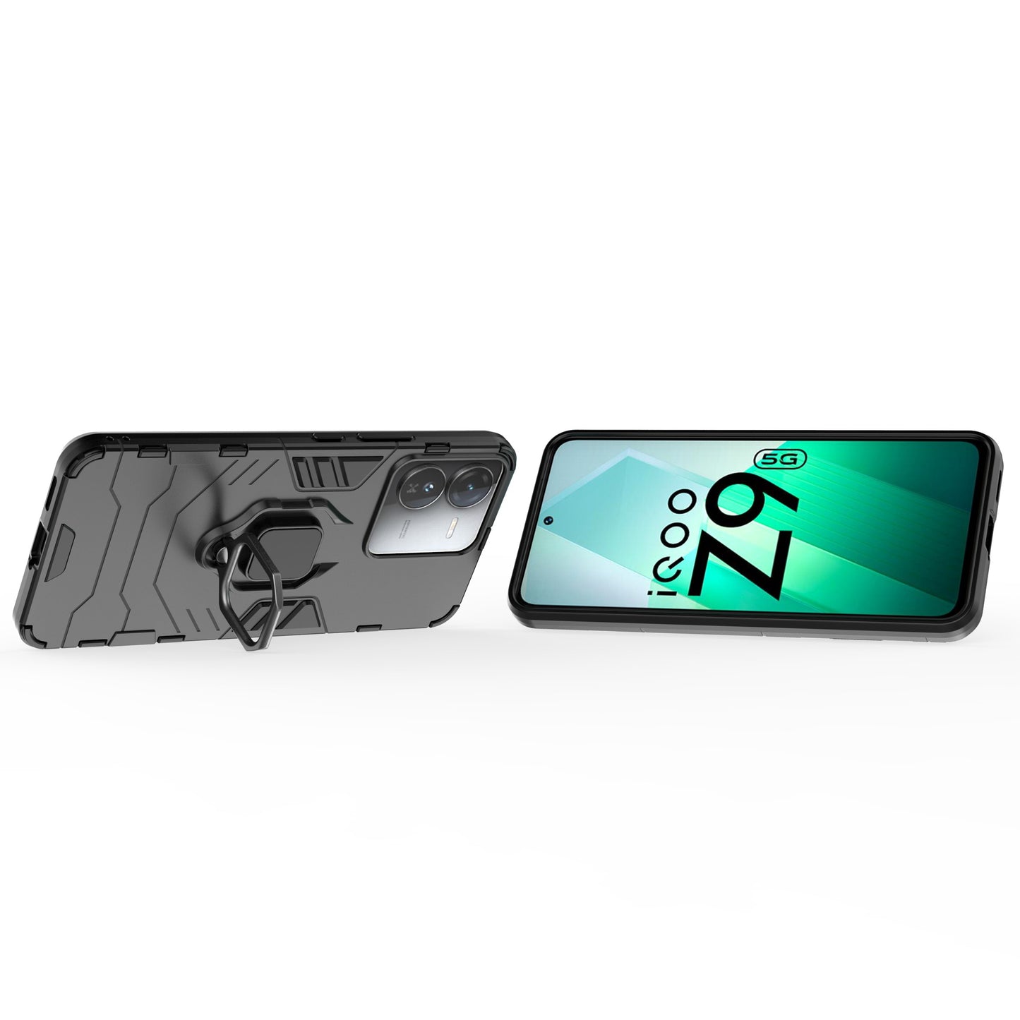 For vivo iQOO Z9 5G Kickstand Case PC+TPU Bump Proof Cell Phone Shell - Black