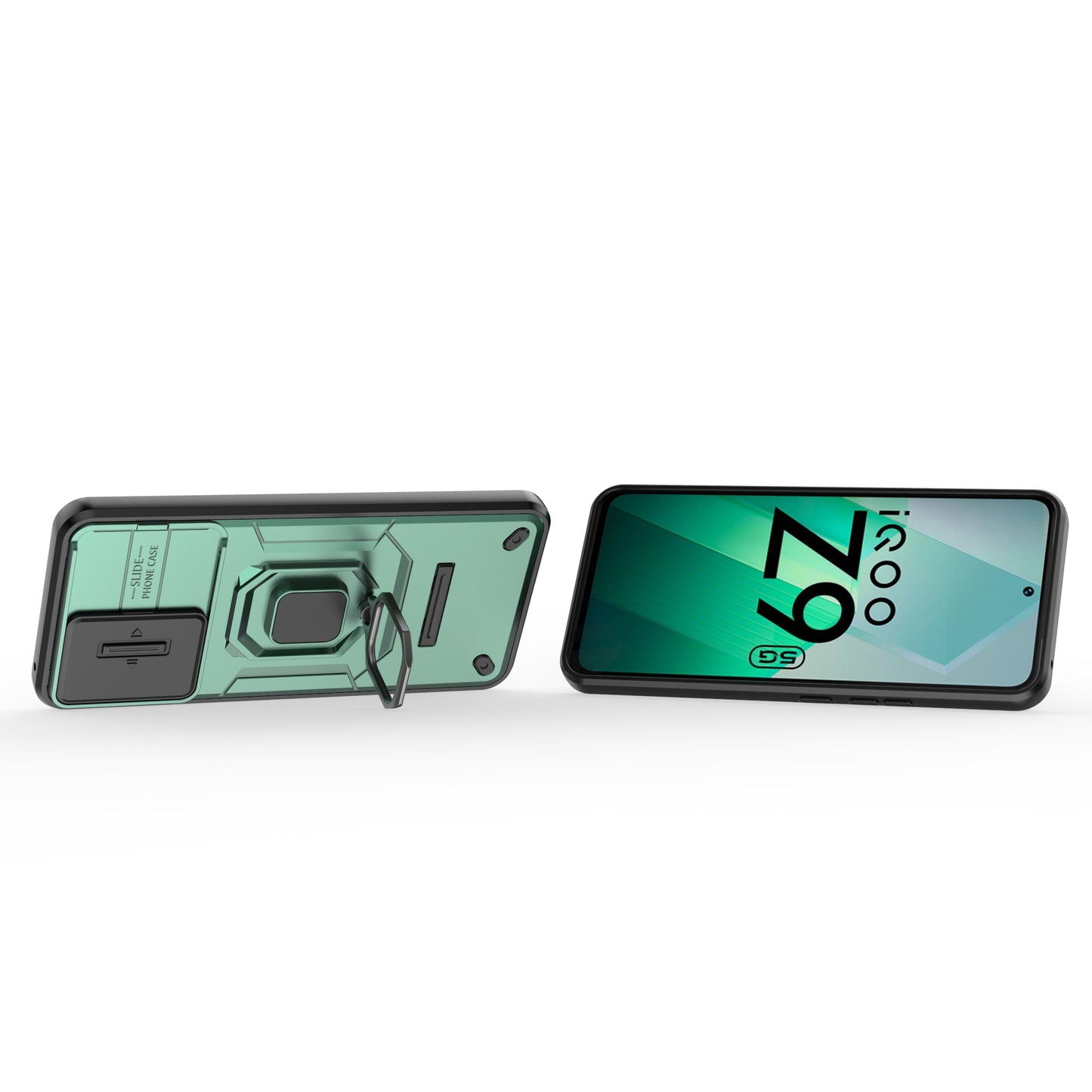 For vivo iQOO Z9 5G Camera Protection Case Kickstand Shockproof Rugged PC+TPU Phone Cover - Green