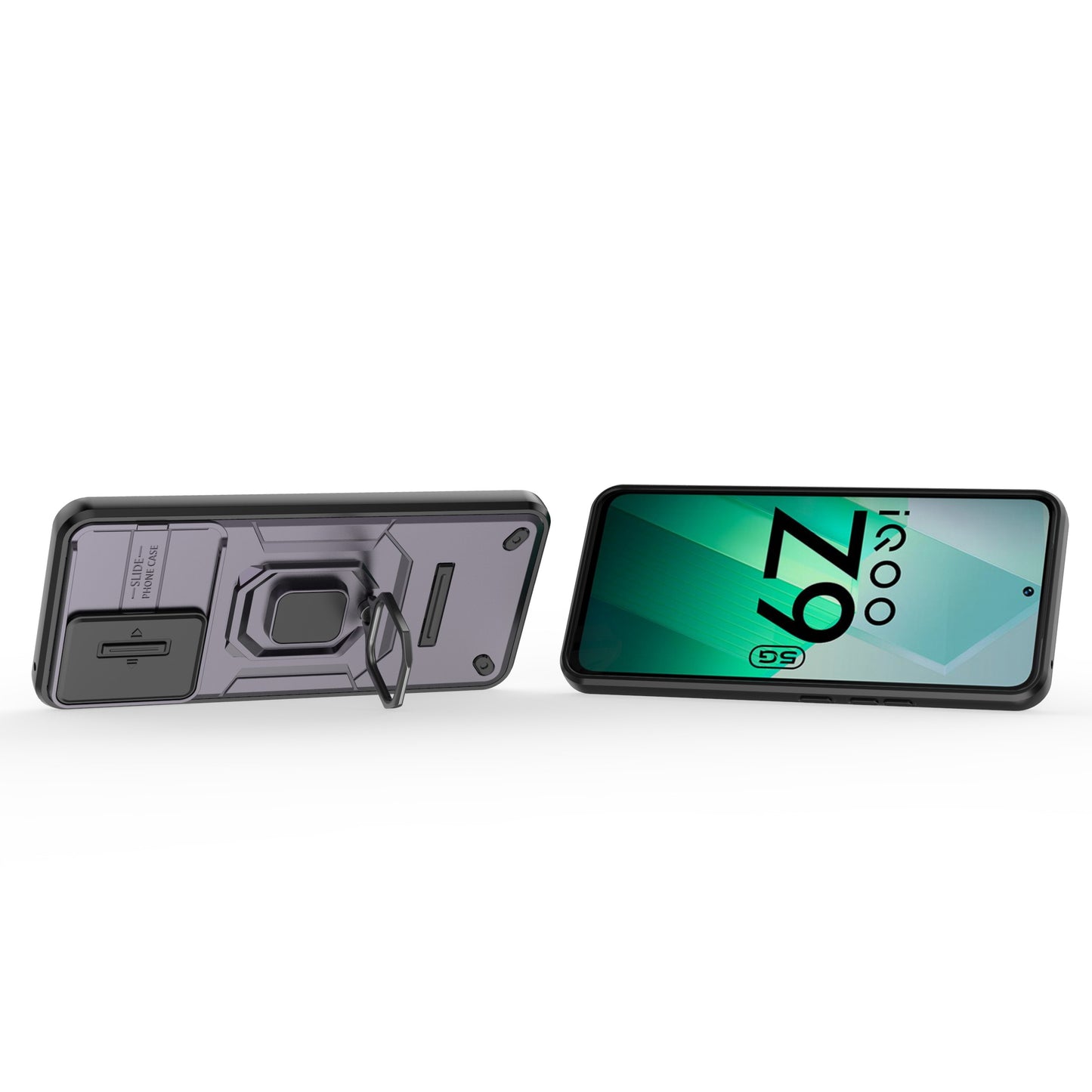 For vivo iQOO Z9 5G Camera Protection Case Kickstand Shockproof Rugged PC+TPU Phone Cover - Purple