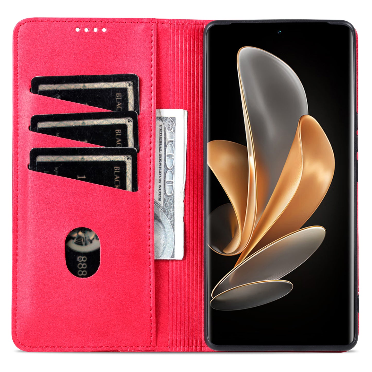 AZNS For Xiaomi 14 Ultra Leather Case Cowhide Texture Stand Wallet Phone Cover - Red