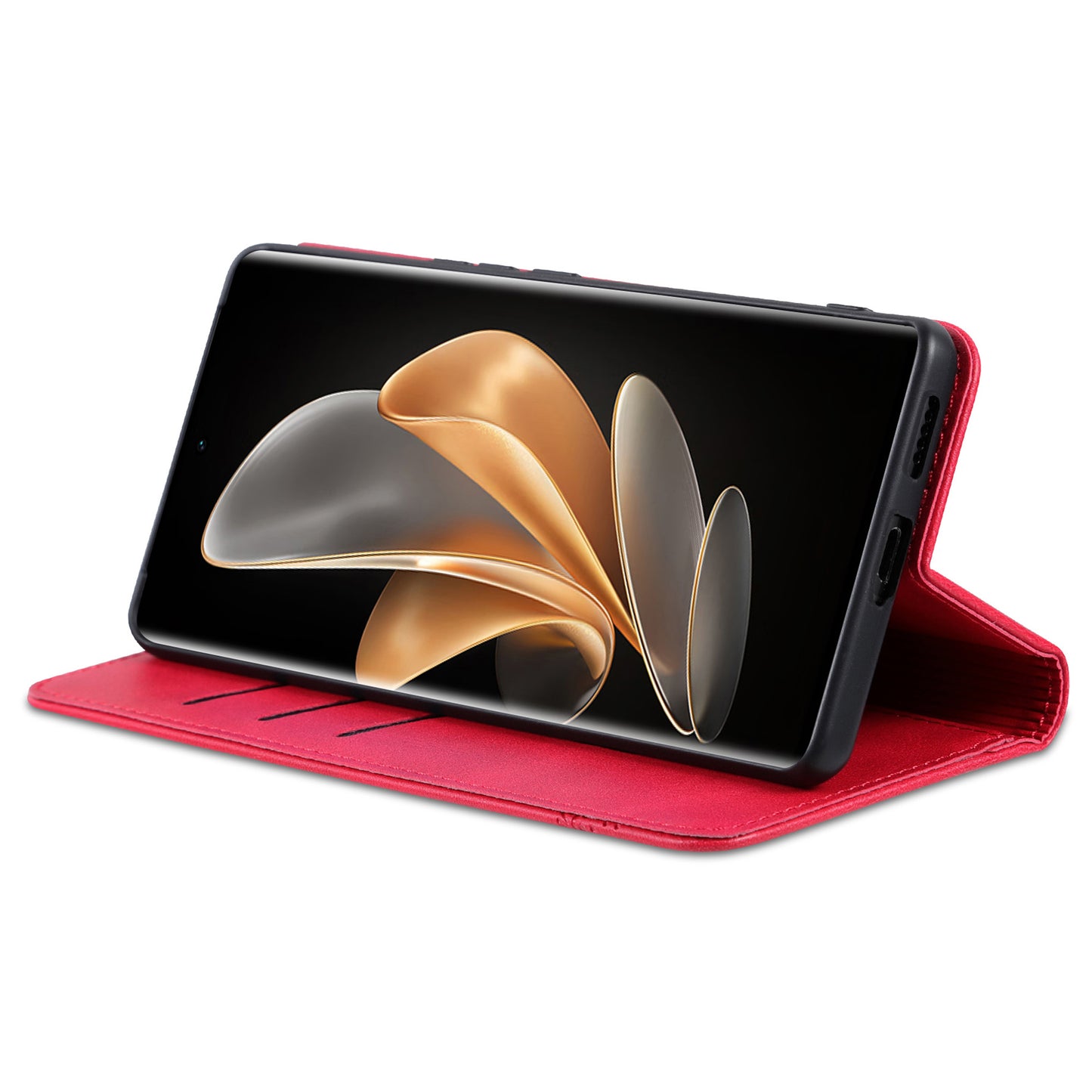AZNS For Xiaomi 14 Ultra Leather Case Cowhide Texture Stand Wallet Phone Cover - Red