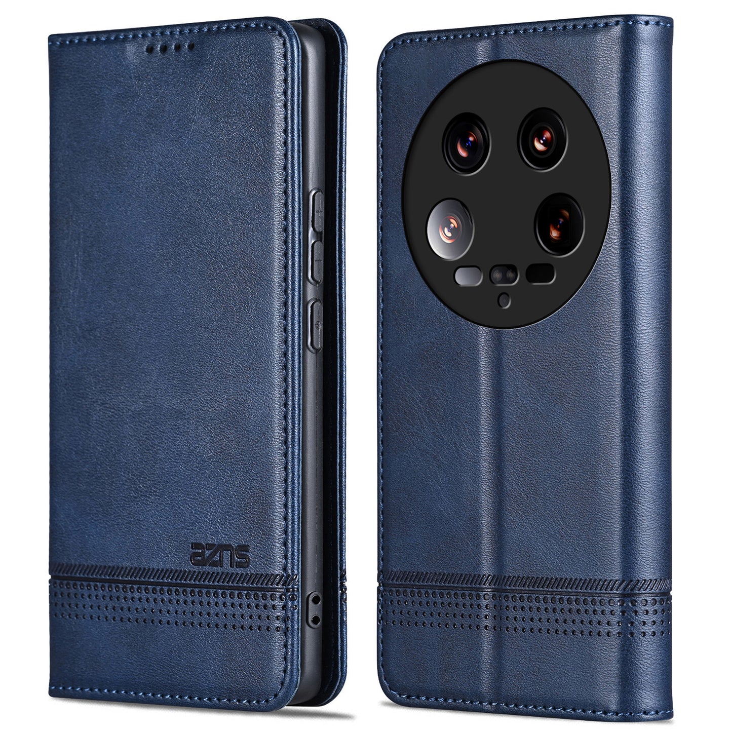 AZNS For Xiaomi 14 Ultra Leather Case Cowhide Texture Stand Wallet Phone Cover - Blue