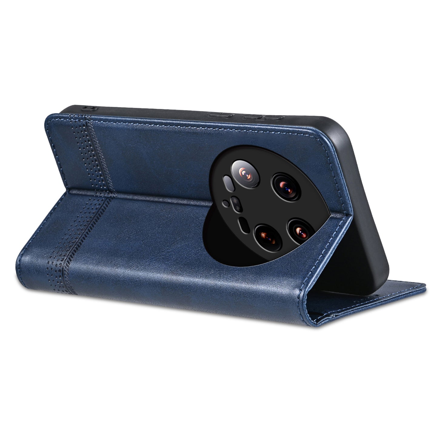 AZNS For Xiaomi 14 Ultra Leather Case Cowhide Texture Stand Wallet Phone Cover - Blue