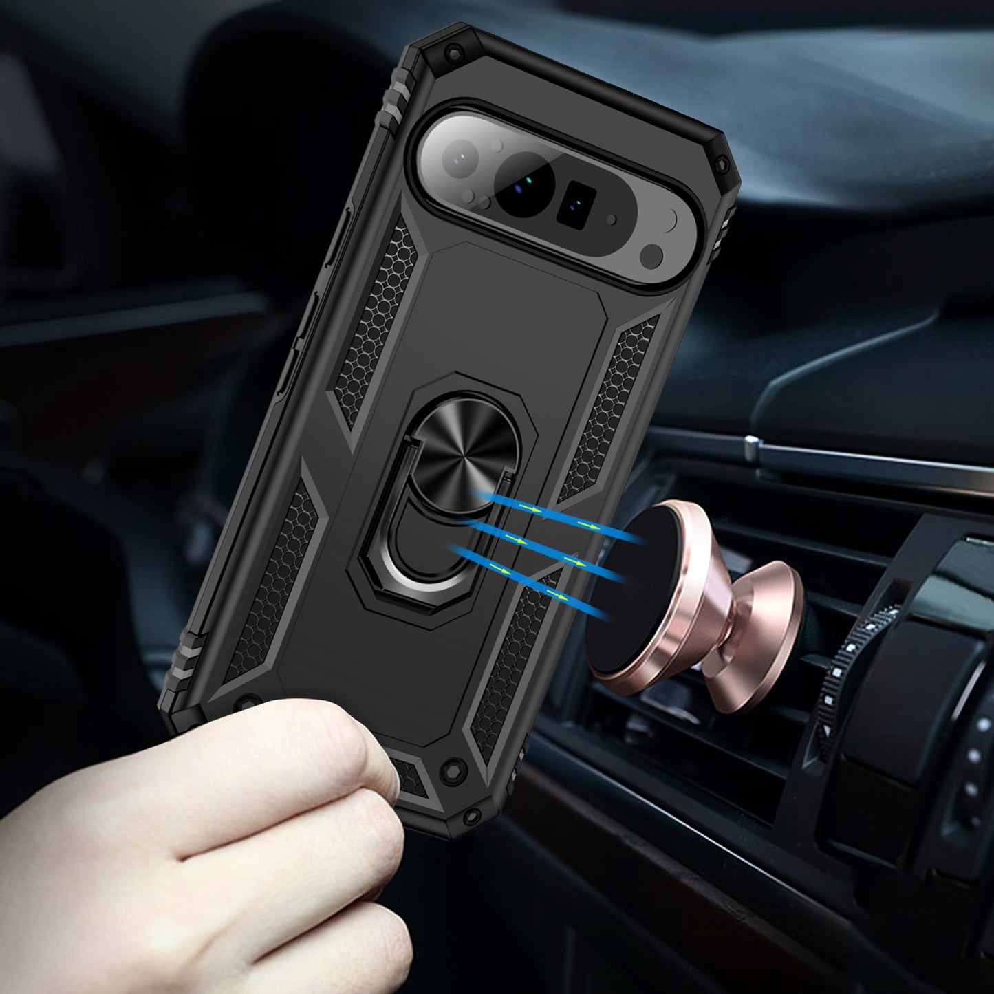 For Google Pixel 9 Pro Case Shockproof Kickstand PC+TPU Phone Cover - Black