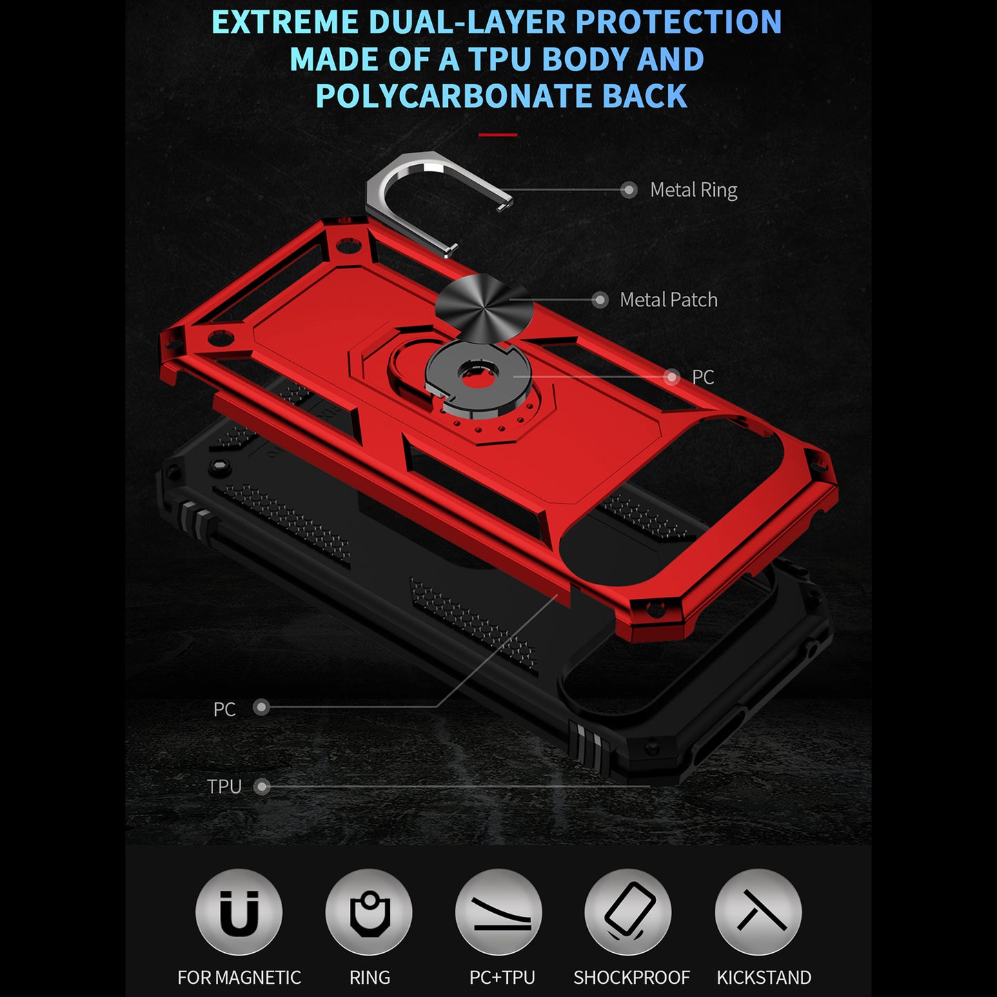 For Google Pixel 9 Pro Case Shockproof Kickstand PC+TPU Phone Cover - Red