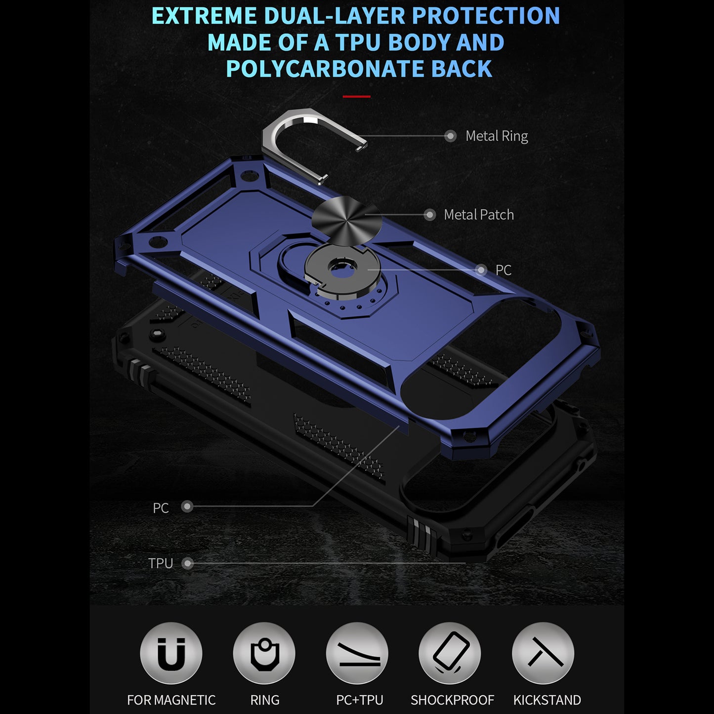 For Google Pixel 9 Pro Case Shockproof Kickstand PC+TPU Phone Cover - Blue