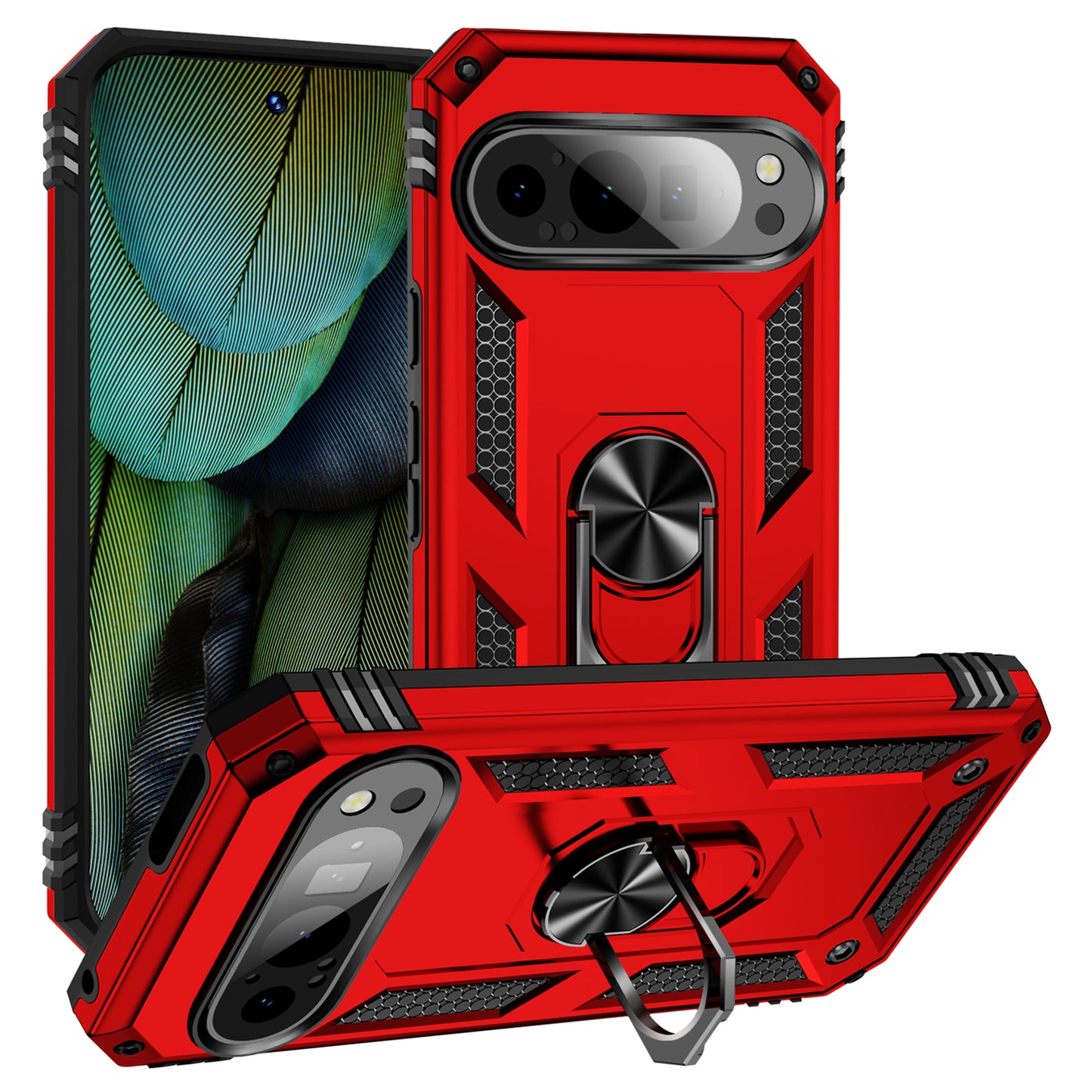 For Google Pixel 9 Case Scratch-proof PC+TPU Kickstand Phone Cover - Red