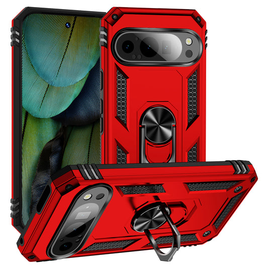 For Google Pixel 9 Case Scratch-proof PC+TPU Kickstand Phone Cover - Red