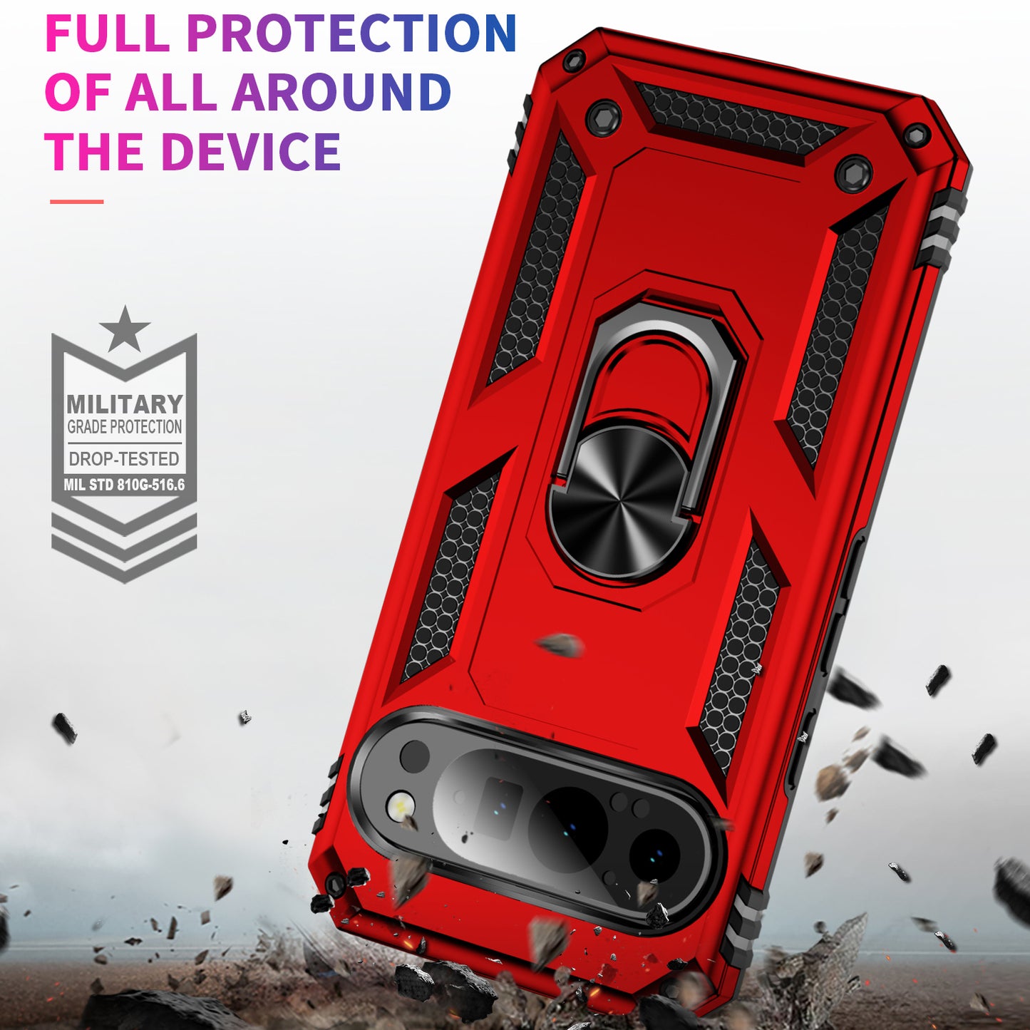For Google Pixel 9 Case Scratch-proof PC+TPU Kickstand Phone Cover - Red