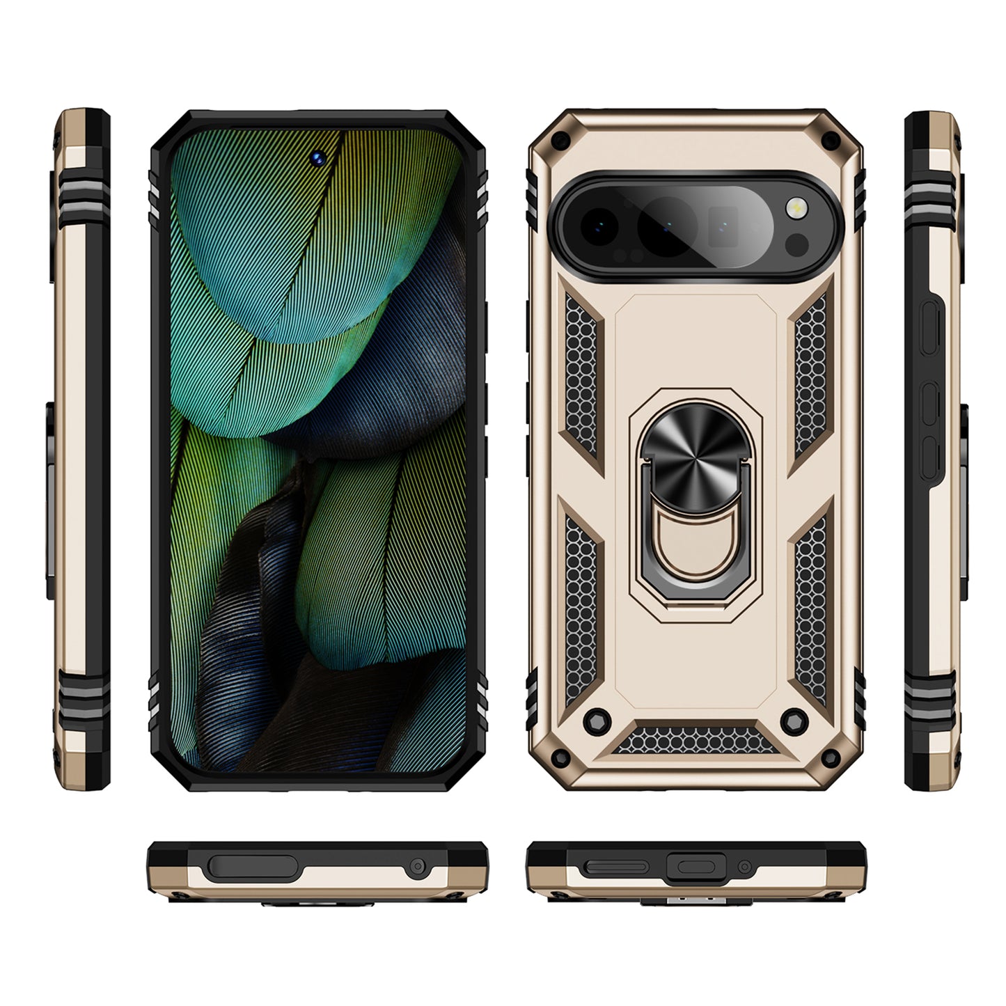 For Google Pixel 9 Case Scratch-proof PC+TPU Kickstand Phone Cover - Gold