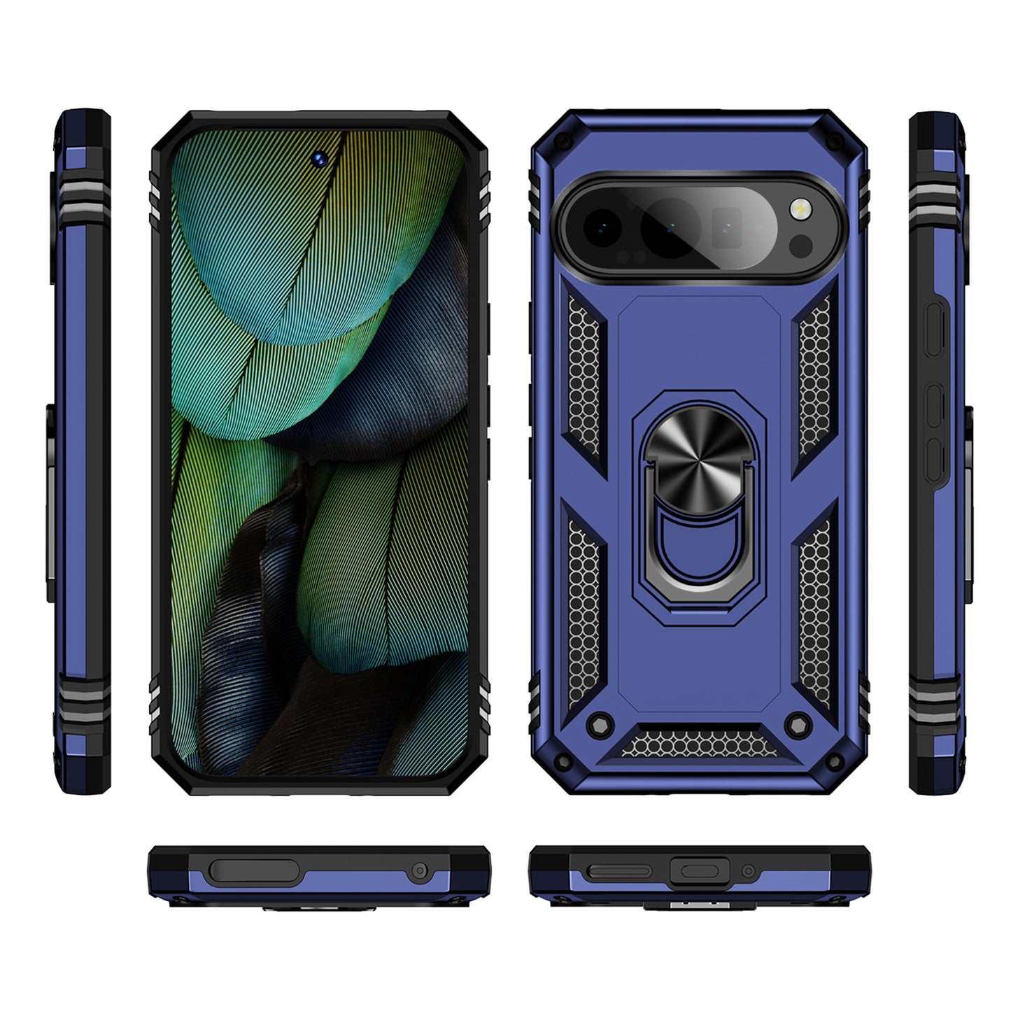 For Google Pixel 9 Case Scratch-proof PC+TPU Kickstand Phone Cover - Blue