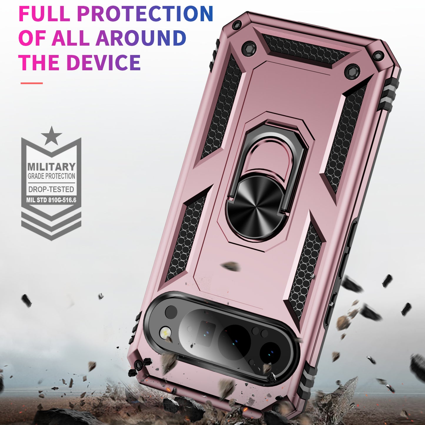For Google Pixel 9 Case Scratch-proof PC+TPU Kickstand Phone Cover - Rose Gold