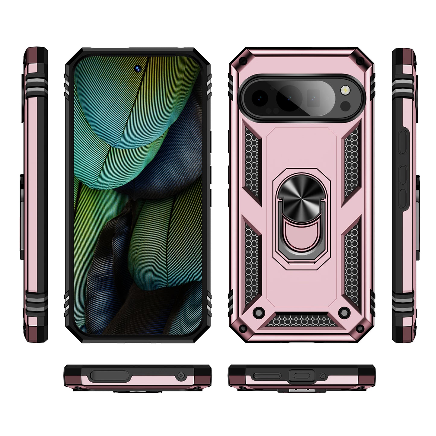 For Google Pixel 9 Case Scratch-proof PC+TPU Kickstand Phone Cover - Rose Gold