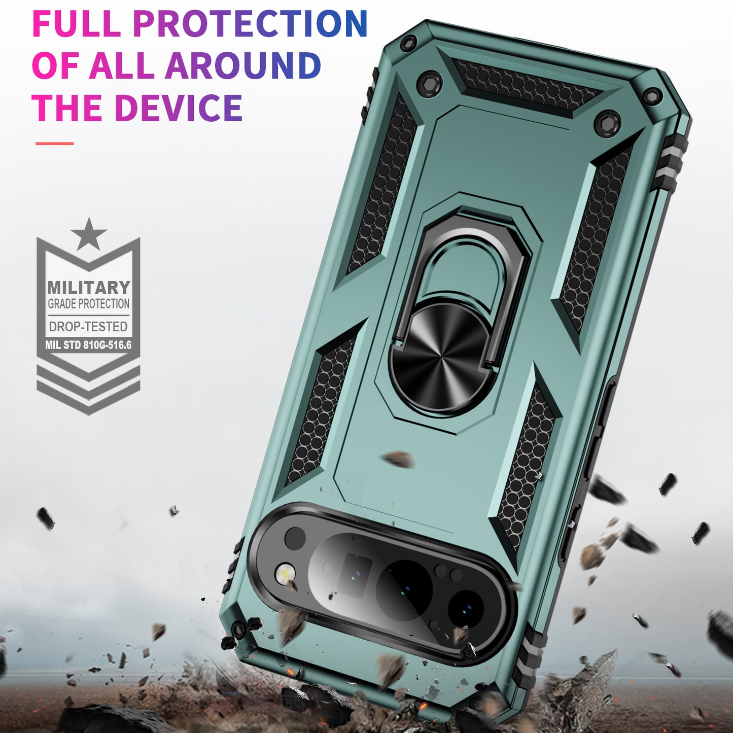 For Google Pixel 9 Case Scratch-proof PC+TPU Kickstand Phone Cover - Blackish Green
