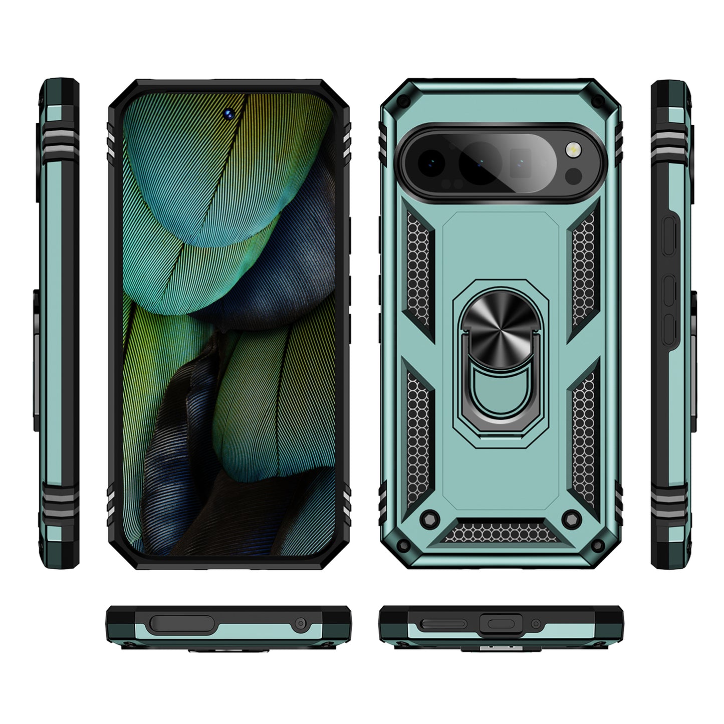 For Google Pixel 9 Case Scratch-proof PC+TPU Kickstand Phone Cover - Blackish Green
