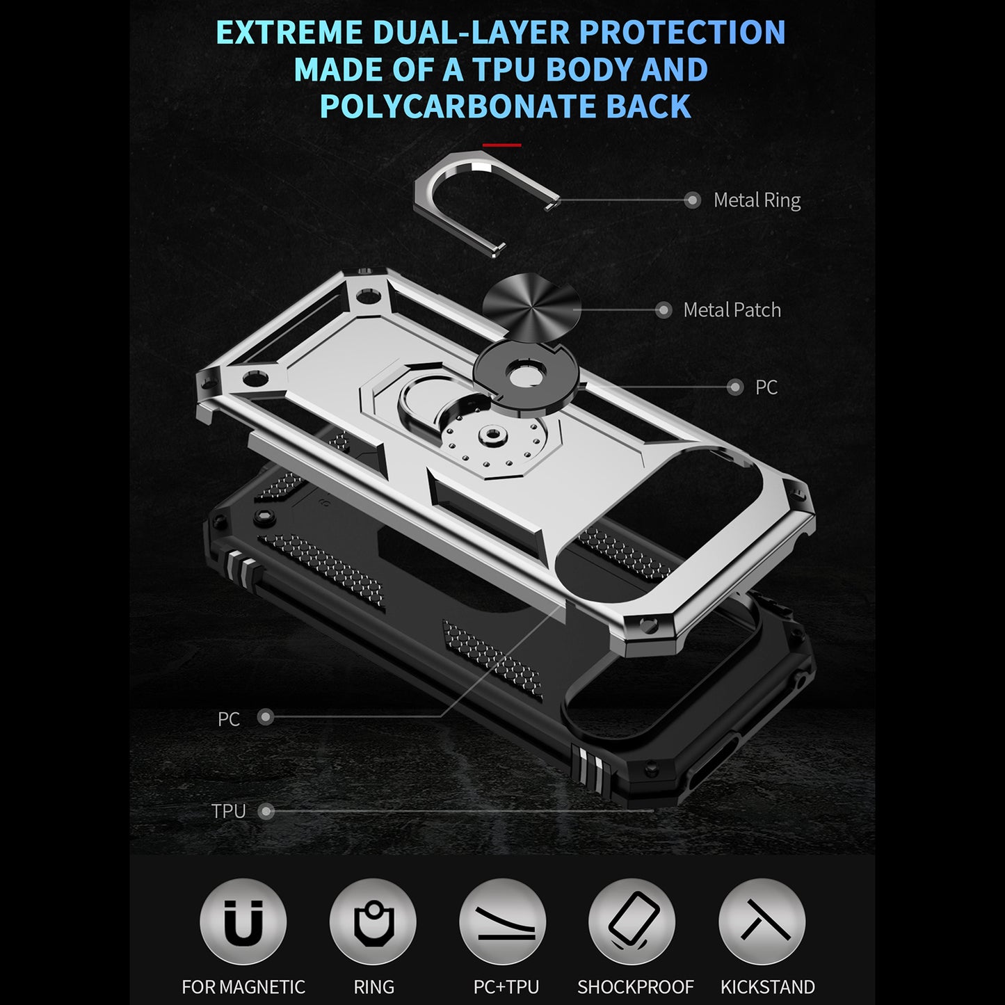 For Google Pixel 9 Case Scratch-proof PC+TPU Kickstand Phone Cover - Silver