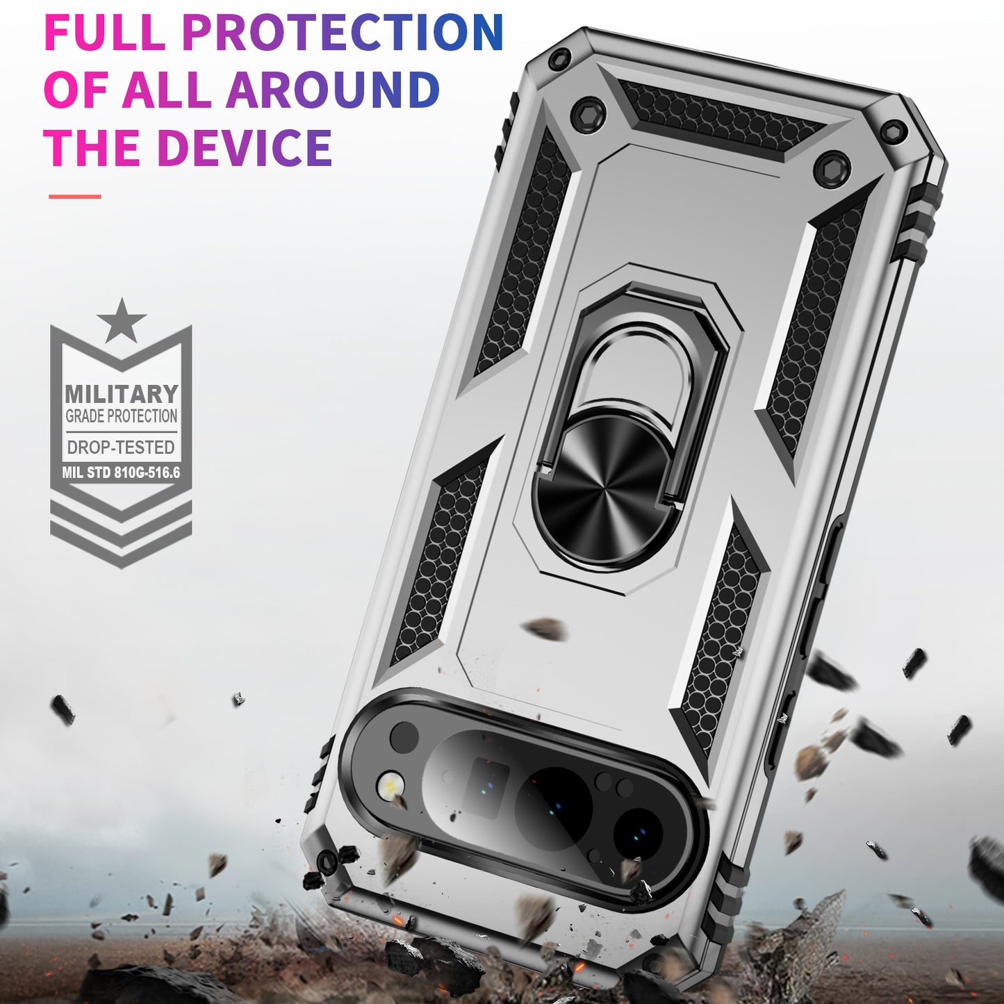 For Google Pixel 9 Case Scratch-proof PC+TPU Kickstand Phone Cover - Silver
