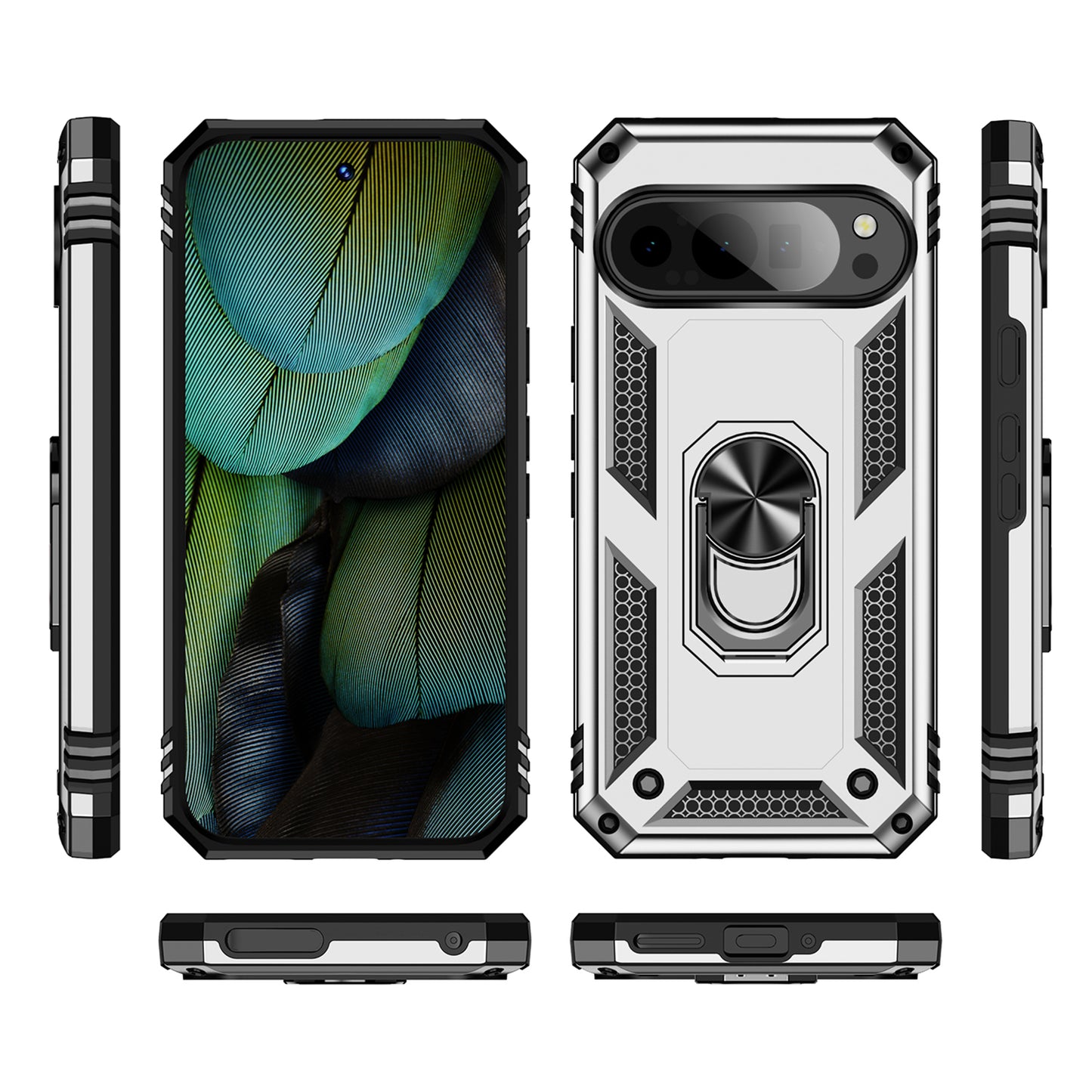 For Google Pixel 9 Case Scratch-proof PC+TPU Kickstand Phone Cover - Silver