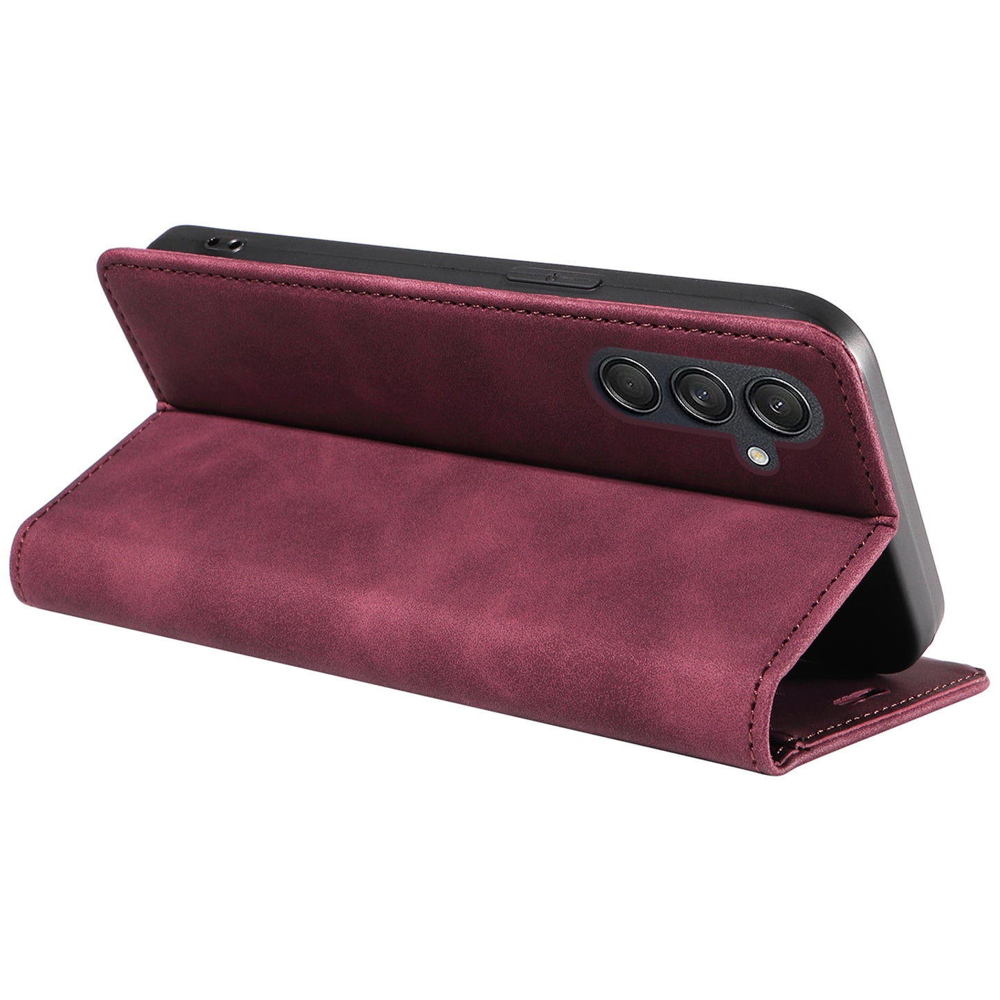 BETOPNICE 003 For Samsung Galaxy M55 5G Case Magnetic Closing Leather Cover RFID Blocking Wallet - Red