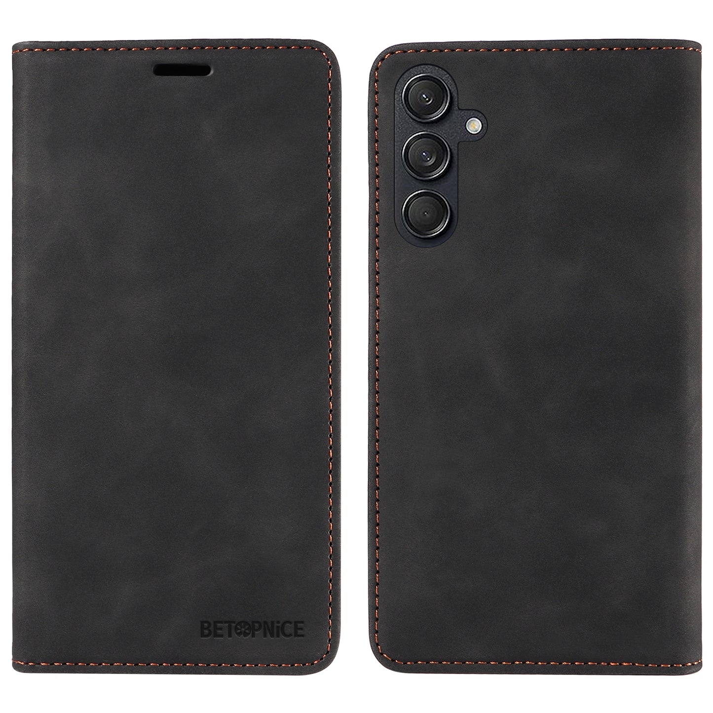 BETOPNICE 003 For Samsung Galaxy M55 5G Case Magnetic Closing Leather Cover RFID Blocking Wallet - Black