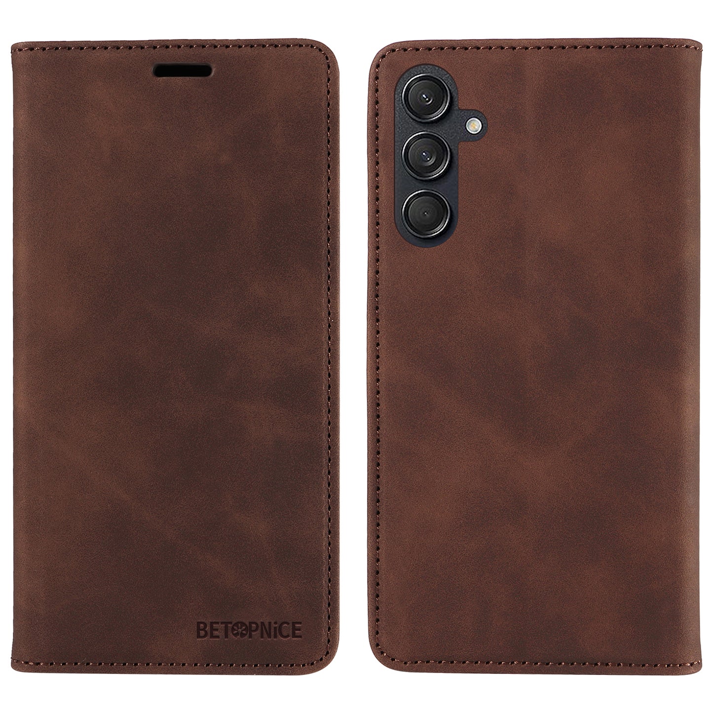 BETOPNICE 003 For Samsung Galaxy M55 5G Case Magnetic Closing Leather Cover RFID Blocking Wallet - Brown