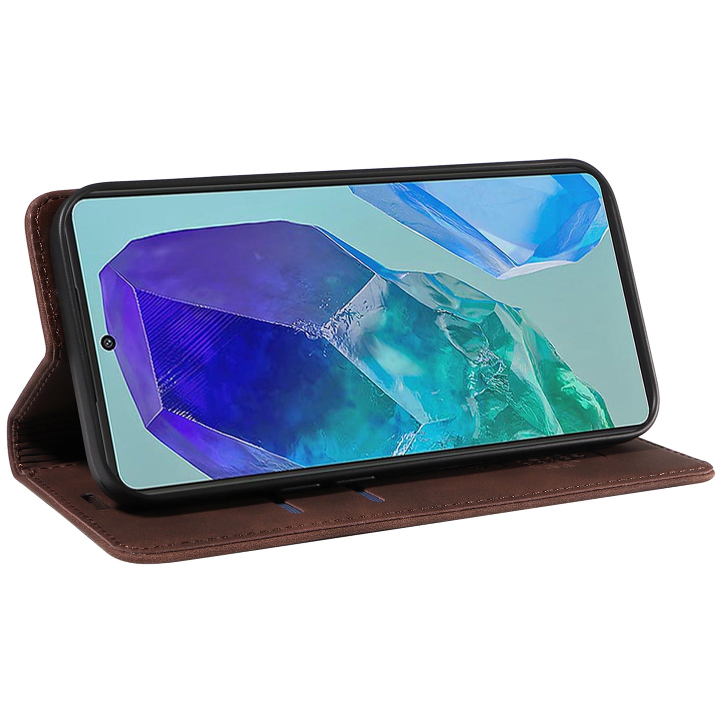 BETOPNICE 003 For Samsung Galaxy M55 5G Case Magnetic Closing Leather Cover RFID Blocking Wallet - Brown