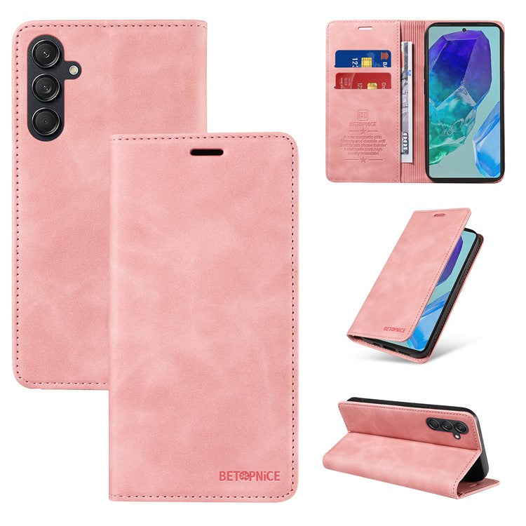 BETOPNICE 003 For Samsung Galaxy M55 5G / C55 5G / F55 5G Case Magnetic Closing Leather Cover RFID Blocking Wallet - Pink