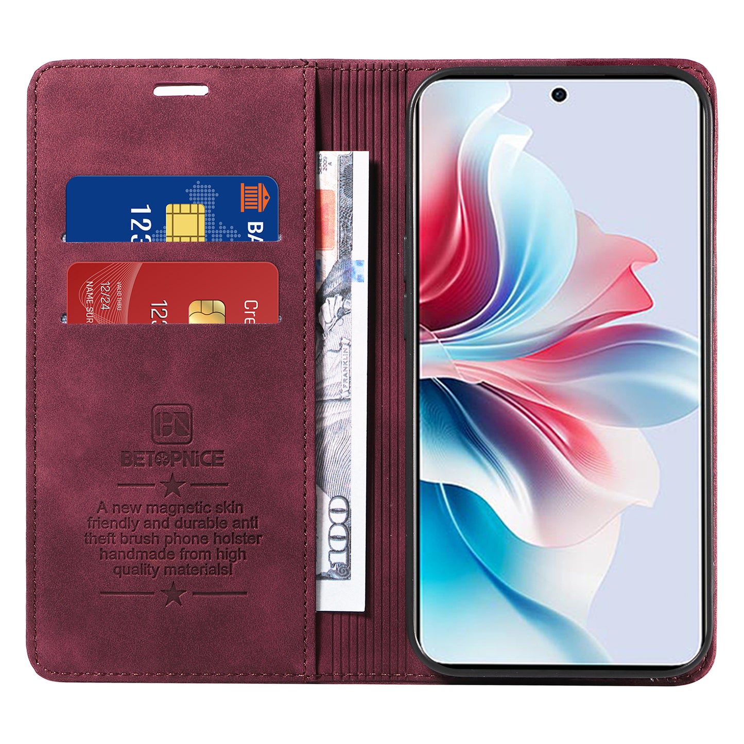 BETOPNICE 003 For Oppo Reno11 F 5G / F25 Pro 5G Case RFID Blocking Leather+TPU Wallet Phone Protector - Red