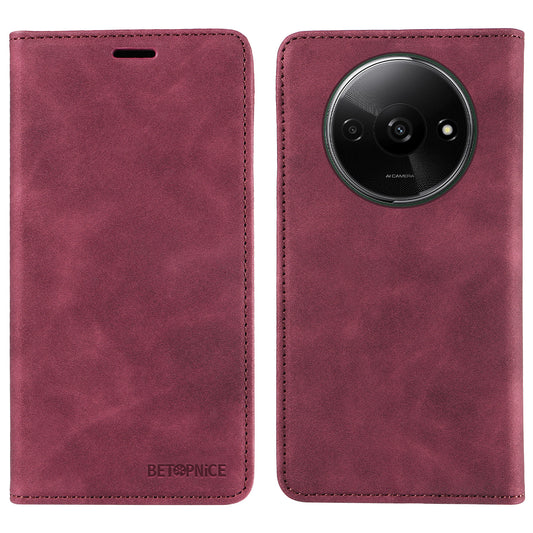 BETOPNICE 003 For Xiaomi Redmi A3 / Poco C61 4G Case RFID Blocking Wallet Leather+TPU Phone Protector - Red