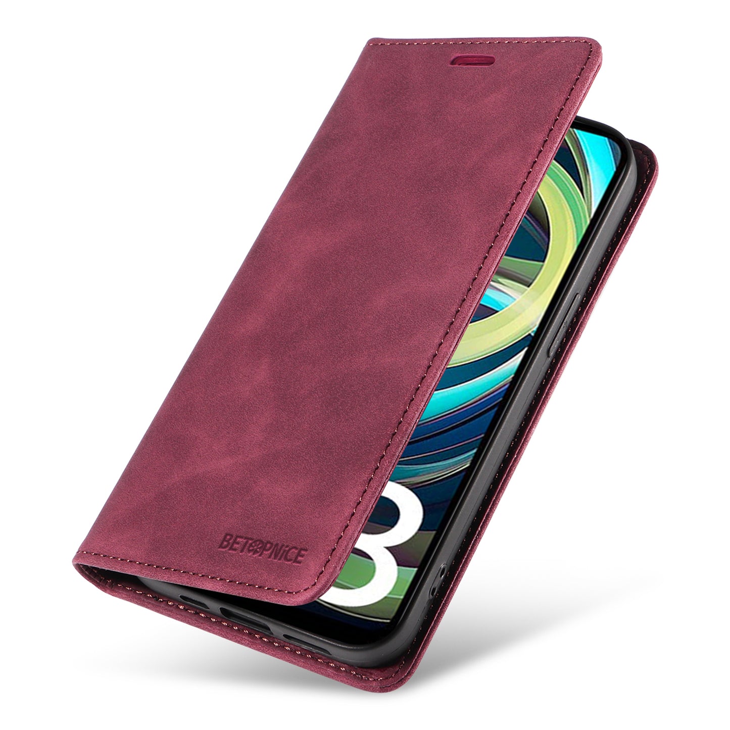 BETOPNICE 003 For Xiaomi Redmi A3 / Poco C61 4G Case RFID Blocking Wallet Leather+TPU Phone Protector - Red