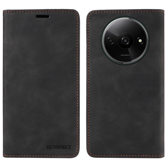 BETOPNICE 003 For Xiaomi Redmi A3 / Poco C61 4G Case RFID Blocking Wallet Leather+TPU Phone Protector - Black
