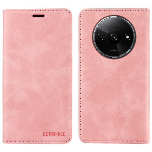 BETOPNICE 003 For Xiaomi Redmi A3 / Poco C61 4G Case RFID Blocking Wallet Leather+TPU Phone Protector - Pink
