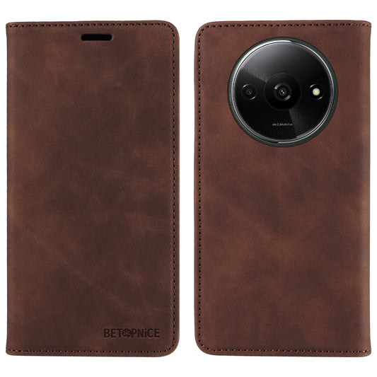 BETOPNICE 003 For Xiaomi Redmi A3 / Poco C61 4G Case RFID Blocking Wallet Leather+TPU Phone Protector - Brown