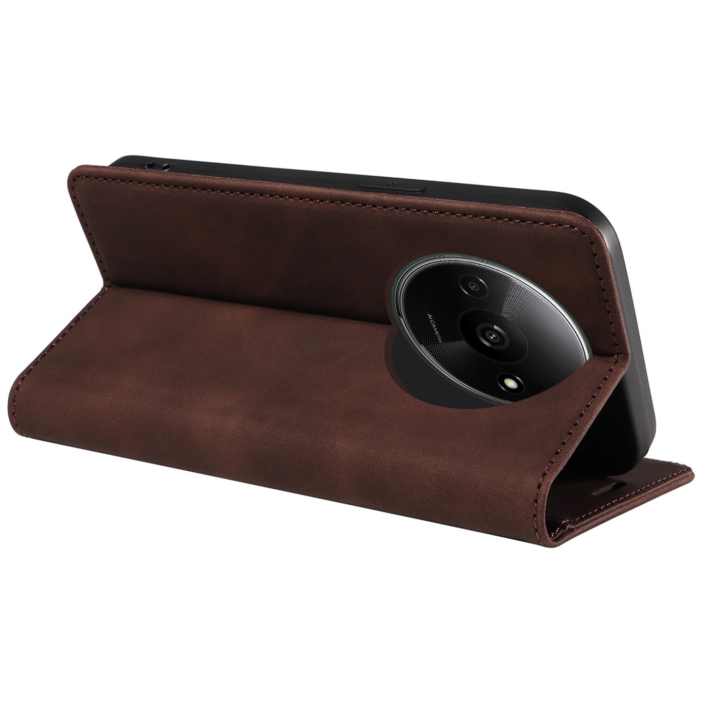 BETOPNICE 003 For Xiaomi Redmi A3 / Poco C61 4G Case RFID Blocking Wallet Leather+TPU Phone Protector - Brown