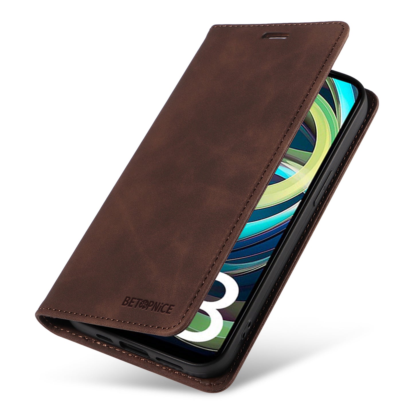 BETOPNICE 003 For Xiaomi Redmi A3 / Poco C61 4G Case RFID Blocking Wallet Leather+TPU Phone Protector - Brown