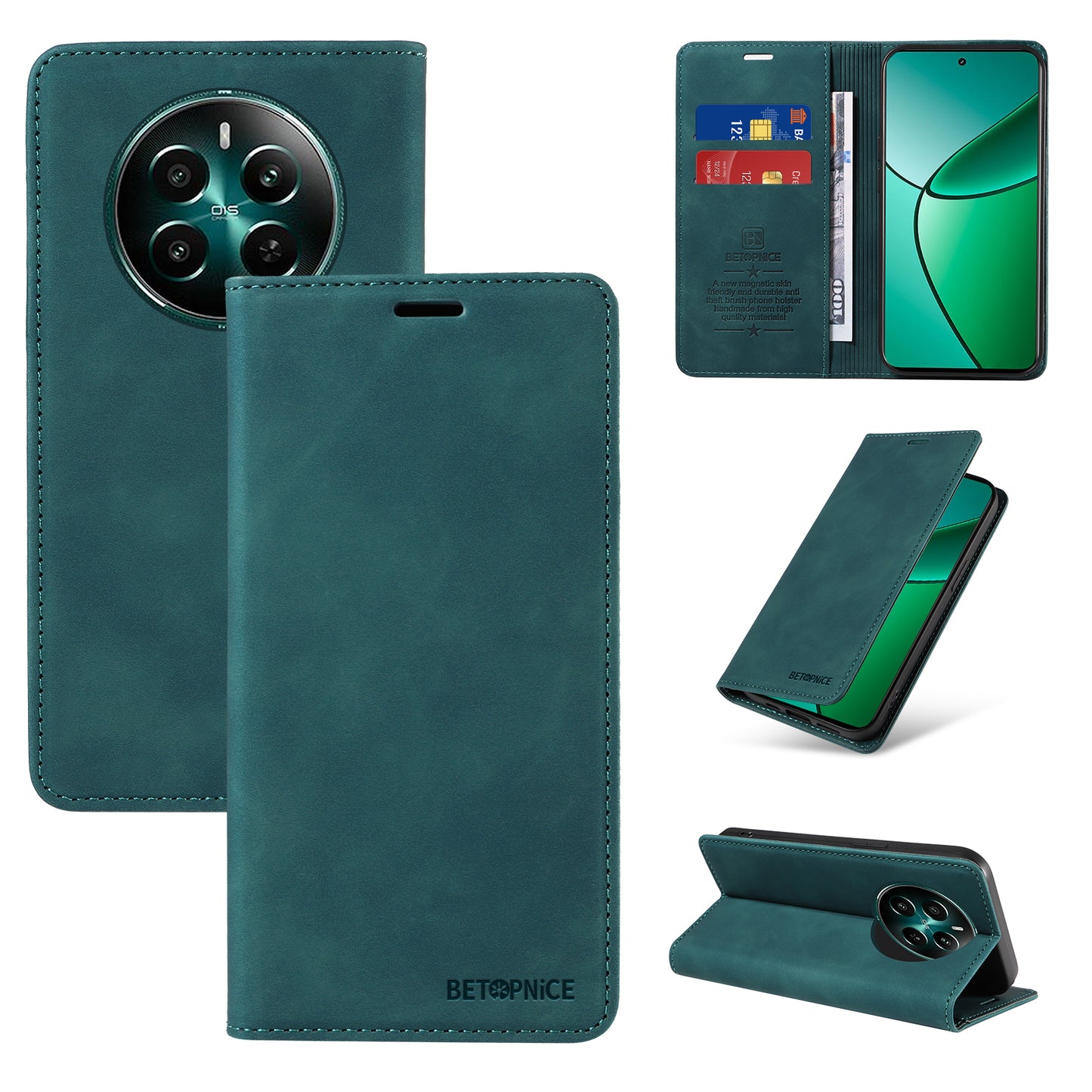 BETOPNICE 003 For Realme 12+ 5G / Narzo 70 Pro 5G Magnetic Case Card Slots RFID Blocking Phone Cover - Green