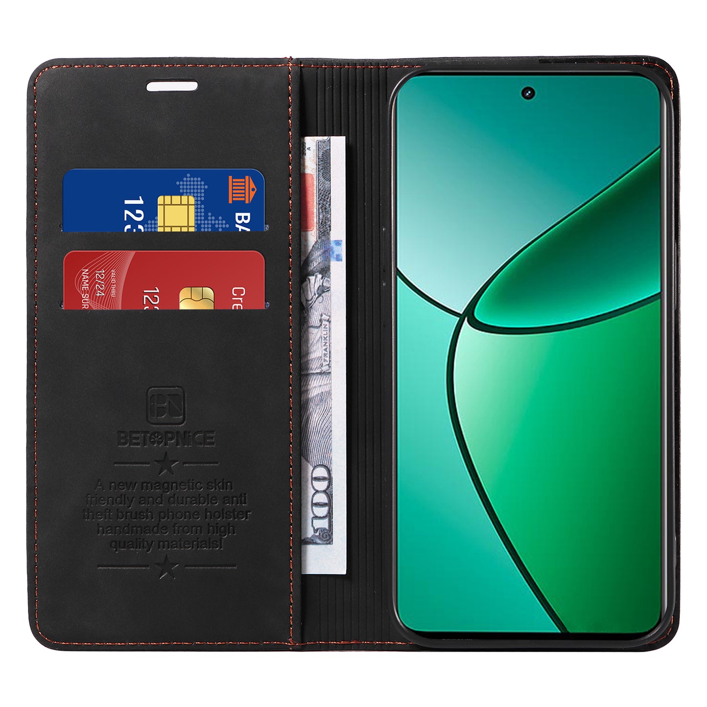 BETOPNICE 003 For Realme 12+ 5G / Narzo 70 Pro 5G Magnetic Case Card Slots RFID Blocking Phone Cover - Black