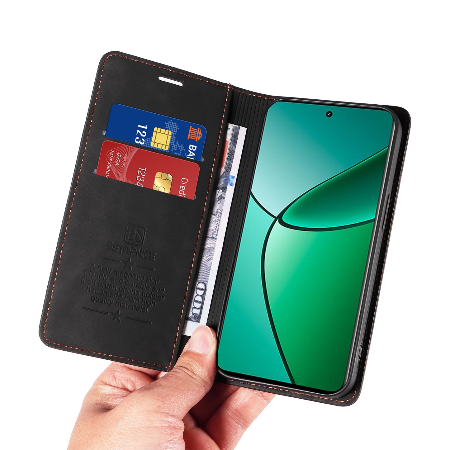BETOPNICE 003 For Realme 12+ 5G / Narzo 70 Pro 5G Magnetic Case Card Slots RFID Blocking Phone Cover - Black