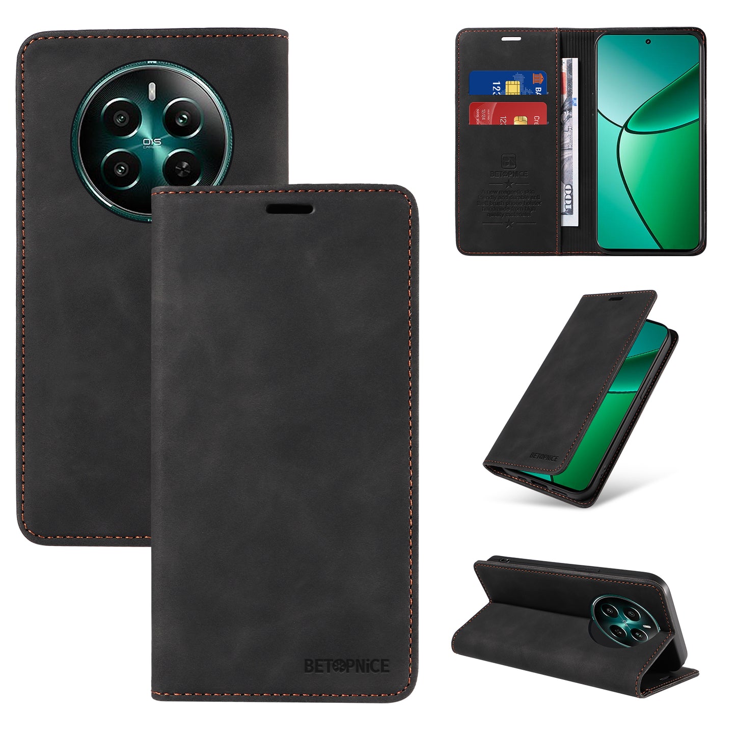 BETOPNICE 003 For Realme 12+ 5G / Narzo 70 Pro 5G Magnetic Case Card Slots RFID Blocking Phone Cover - Black