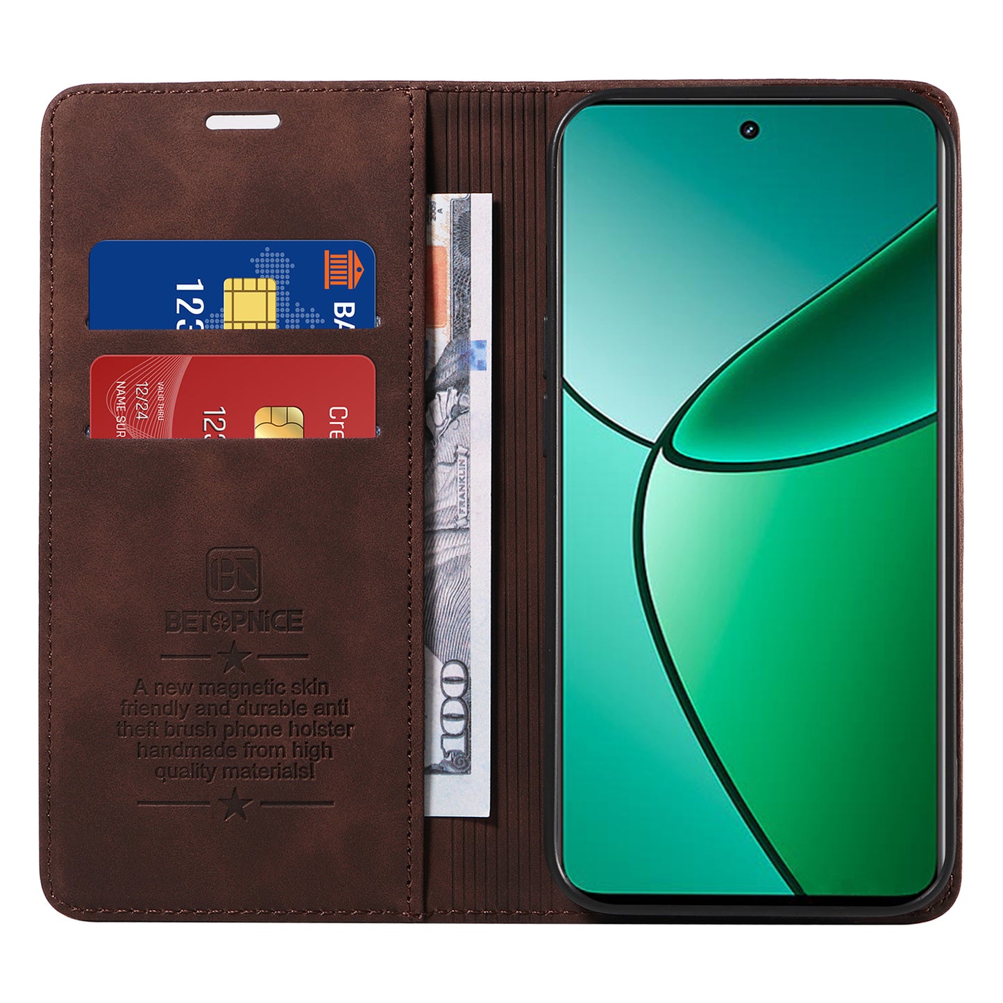 BETOPNICE 003 For Realme 12+ 5G / Narzo 70 Pro 5G Magnetic Case Card Slots RFID Blocking Phone Cover - Brown